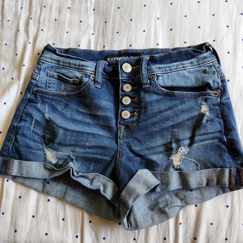 Express High Waisted Cuffed Distressed Denim Shorts